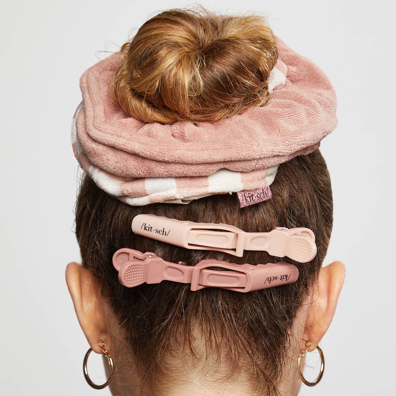 Microfiber Quick-Dry Towel Scrunchie 2PC- Terracotta Checker - OLIVIA PAISLEY 