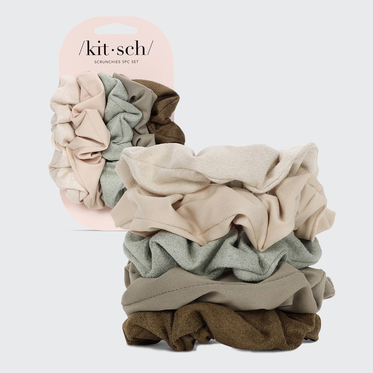 Assorted Textured Scrunchies 5pc Set - Eucalyptus - OLIVIA PAISLEY 