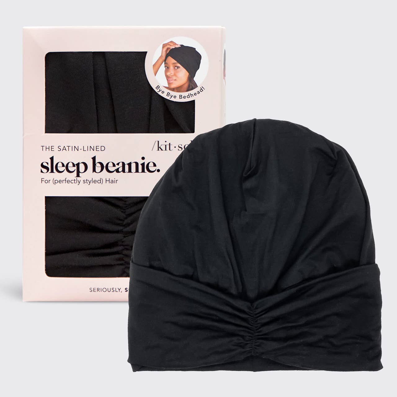 Sleep Beanie with Satin lining - Black - OLIVIA PAISLEY 