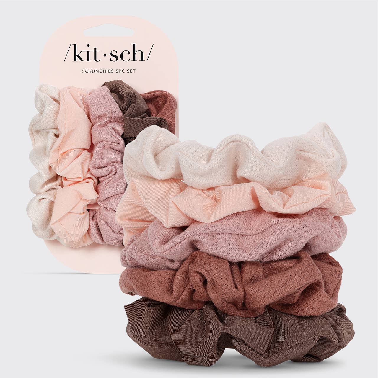 Assorted Textured Scrunchies 5pc Set - Terracotta - OLIVIA PAISLEY 