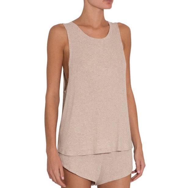 Elon Cozy Ribbed Muscle Tank in Oatmeal - OLIVIA PAISLEY 