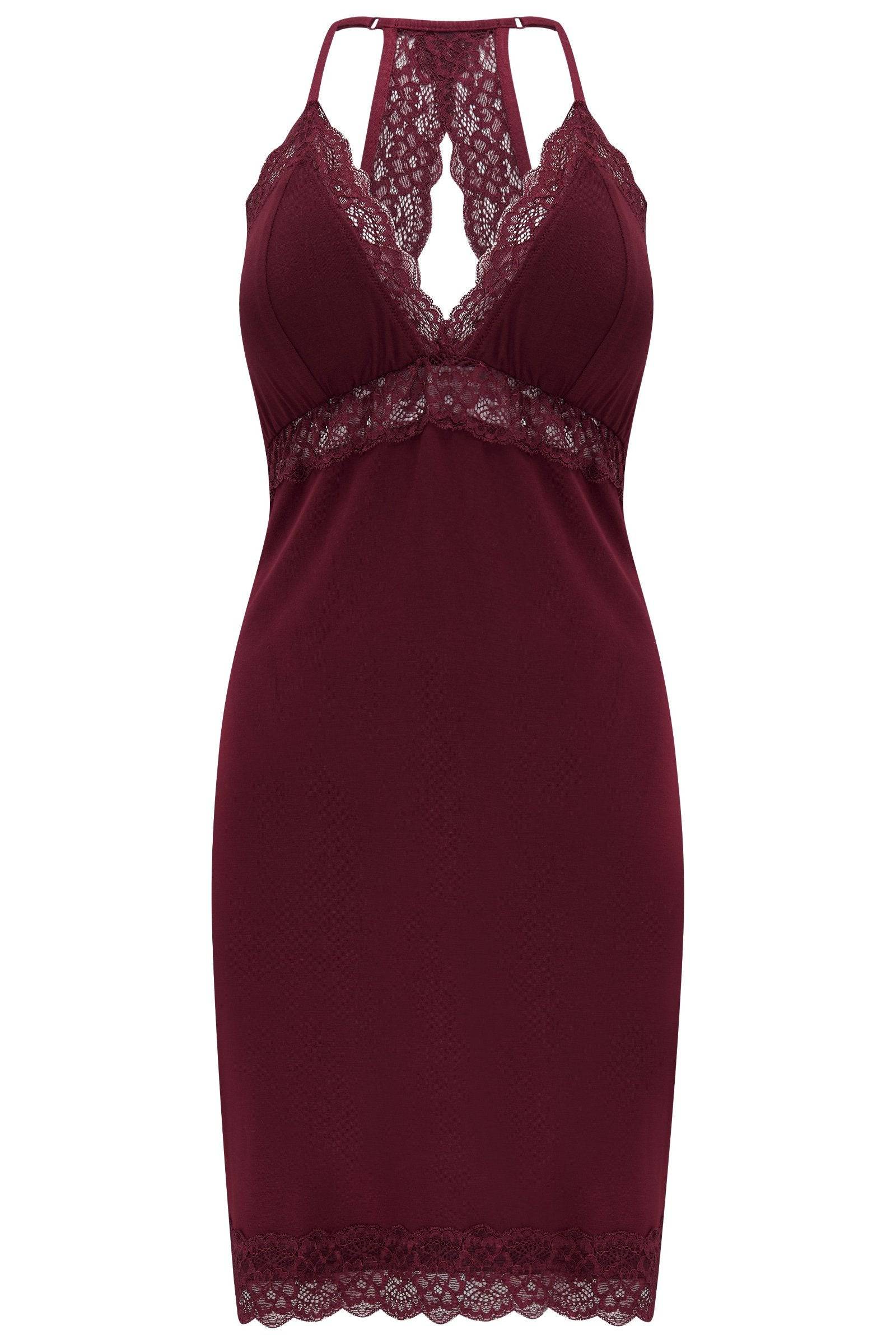 Sofia Lace Sheer Panel Removable Cup Chemise Berry - OLIVIA PAISLEY 