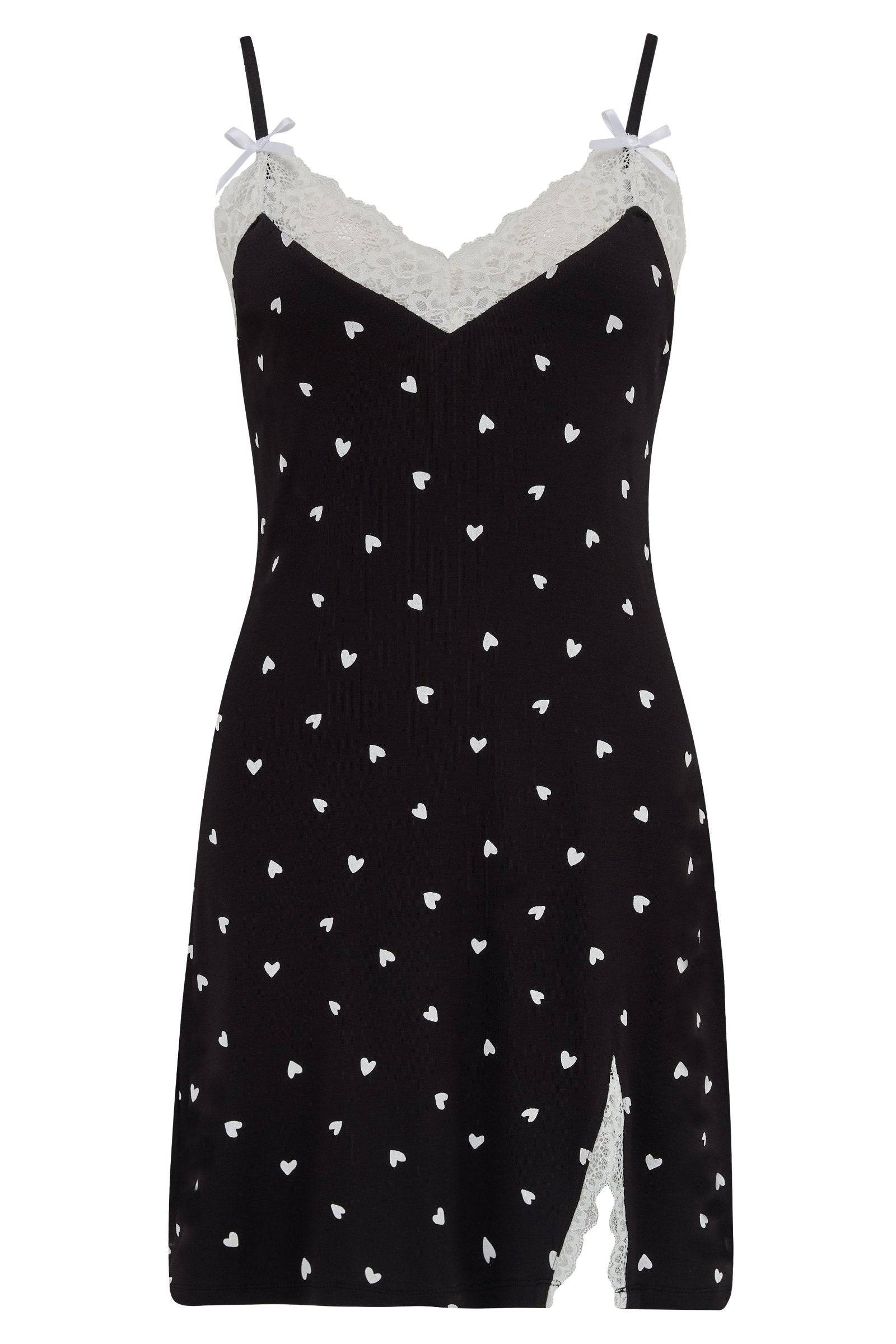 Sofia Love Lace Polka Dot Jersey Spilt Chemise - OLIVIA PAISLEY 