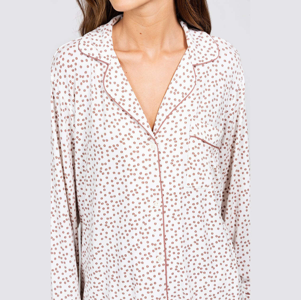 Eberjey Gisele Printed Long Pj Set Coffee - OLIVIA PAISLEY 