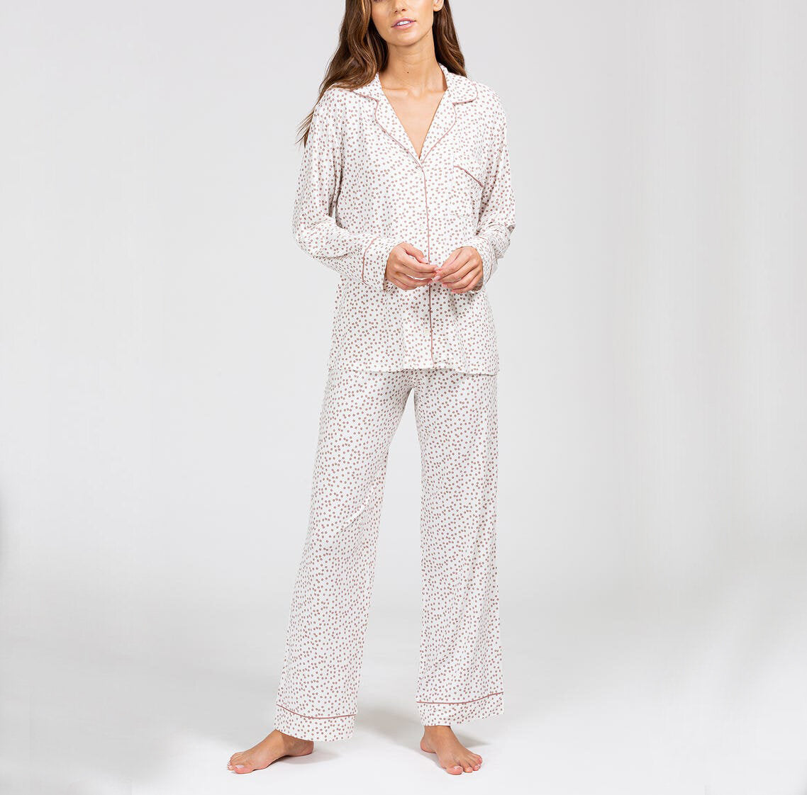 Eberjey Gisele Printed Long Pj Set Coffee - OLIVIA PAISLEY 